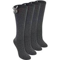 Sock Snob Girl's 4 Pack Knee High School Socks with Ribbon Bow | Plain Long Socks in Grey | Size: 11-13 Years