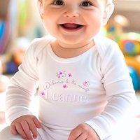 Aye Do Gifts Girl's Personalised Floating Flowers Baby Outfit - Baby Grow in White | Size: Newborn