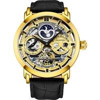 STHRLING Original Men's Anatol 3924 Automatic 47mm Skeleton Watch Dual Time Subdial, AM/PM Indicator, and in Gold