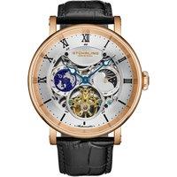 STHRLING Original Men's Dual Time Automatic Watch, 47mm Case, Skeleton Dial, Leather Strap, Sun/Moon AM/PM Indicator 5 ATM Water Resistant