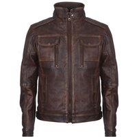 Infinity Leather Men's Leather Biker Distressed Motorcycle Jacket in Brown | Size: XS