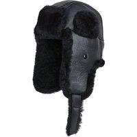 Infinity Leather Men's RAF Aviator Sheepskin B-55 Trapper Hat Winter Warm Leather Navigator Hat in Black | Size: Small