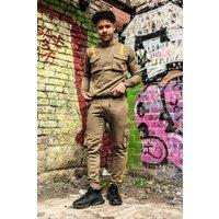 AARHON Men's Mens Contrast Fit Striped Cargo Tracksuit in Khaki | Size: Medium