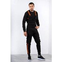 AARHON Men's Mens Contrast Fit Striped Cargo Tracksuit in Black | Size: Medium