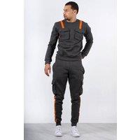 AARHON Men's Mens Contrast Fit Striped Cargo Tracksuit in Charcoal | Size: Medium