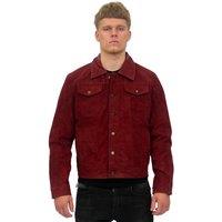 Infinity Leather Men's Goat Suede Leather Trucker Jacket-Taraz in Burgundy | Size: 5XL