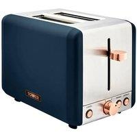 Tower 2-Slice Toaster, Cavaletto, 850W, T20036MNB, Midnight Blue & Rose Gold in Dark Blue