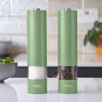 Cooks Professional Electric Salt & Pepper Mill Set Stainless Steel Automatic Grinder in Green