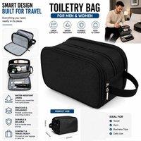 ATEK Unisex Wash Bag Travel Toiletry Bag Men Women Large Storage Capacity & Wet Pocket For Toiletries, Shavers & Make Up Skincare Case in Black
