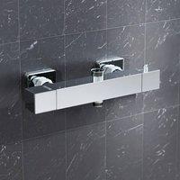 Nes Home Square Chrome Thermostatic Shower Bar Valve Double Outlet Wall Mounted in Silver