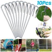 FLAVORA 10Pcs Heavy Duty Galvanised Steel J Shaped Tent Pegs in Silver
