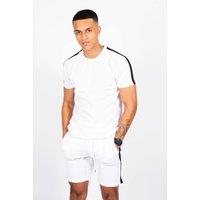 AARHON Men's Mens White Monochrome Stripe Short Set - Yxno | Size: Large