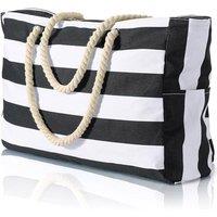 MODISHION Women's Large Waterproof Beach Tote Bags with Zip & Rope Handle in Black