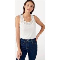 Damart Women's Sleeveless Thermolactyl T-Shirt Lace Trim Regular Length Jersey in Off-White | Size: Small