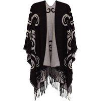 Sarta Women's Black Swirl Poncho Shawl One Size