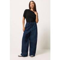 PixieGirl Women's Petite Wide Leg Drawstring Jeans in Blue | Size: 12