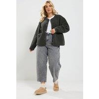 Yours Women's Collarless Fleece Jacket in Charcoal | Size: 16