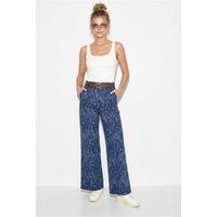 Bianco Lucci Women's Belted Wide Leg Pants in Navy | Size: XL
