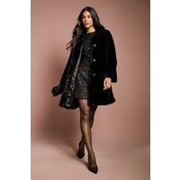 Coast Women's Black Diamante Faux Fur Button Through Occasion Coat | Size: 14