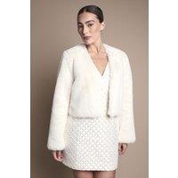 Coast Women's Ivory Occasion Short Edge To Edge Faux Fur Coat | Size: 10