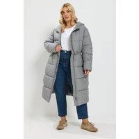 Yours Women's Longline Puffer Coat in Grey | Size: 20