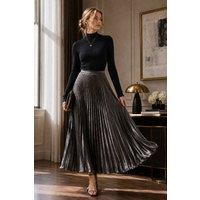 Lovii Women's Luxe Elegance Premium Pleated Maxi Skirt Metallic Silver | Size: 12-14