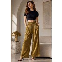 Lovii Women's Antique Gold Women Ice Silk Cooling Wide Leg Pants Light Comfortable | Size: 12