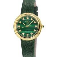GV2 Women's Arezzo Diamond Malachite Dial Genuine Green Leather Watch