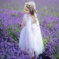 UK Flower Girl Boutique Girl's Enchanted Angel Dress - Embroidered Lilac in Pale Lilac | Size: 1-2 Years