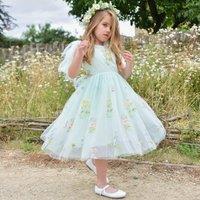 UK Flower Girl Boutique Girl's Enchanted Angel Dress - Embroidered Mint | Size: 2-3 Years