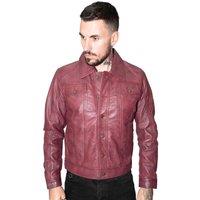 Infinity Leather Men's Retro Leather Trucker Jacket-Constine in Burgundy | Size: 4XL
