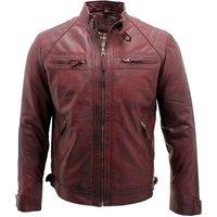 Infinity Leather Men's Leather Rock Racing Quilted Biker Jacket in Burgundy | Size: 4XL