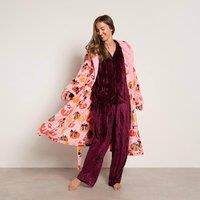 OHS Autumn Print Flannel Fleece Hooded Dressing Gown Bathrobe in Pink