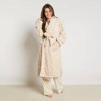 OHS Tufted Leopard Ultra Soft Fleece Hooded Dressing Gown Bathrobe in Natural