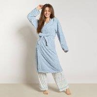 OHS Tufted Bow Ultra Soft Fleece Hooded Dressing Gown Bathrobe in Blue