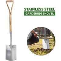 Crystals Stainless Steel Garden Spade Shovel with Wooden Handle 97cm in Metallic Silver | Size: Large