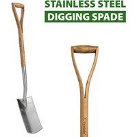 Crystals Stainless Steel Garden Spade Shovel with Wooden Handle 102cm in Metallic Silver | Size: Large