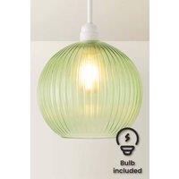 ValueLights Maddison Ribbed Colour Glass Easy Fit Pendant Lamp Shade with Bulb in Pale Green