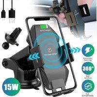 NESTLUNE Wireless Car Charger Phone Holder 15W Fast Charging in Black