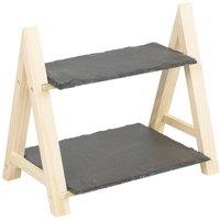 PAWNORA 2 Tier Slate & Wood Snack Display Stand in Grey