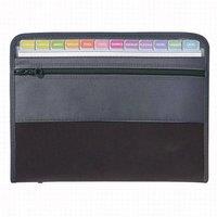 FLAVORA 13 Pocket zip Folder file with Sticky Labels Document Organizer in Black