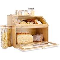 EONLION Double Layer Bamboo Wooden Bread Box in Brown | Size: 100 cm