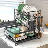 EONLION 3 Tier Kitchen Sink Dish Drainer Rack Cutlery Holder in Black | Size: 100 cm