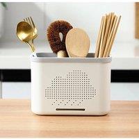 Kelvenix Kitchen Utensils Caddy 3 Compartment Cutlery Holder in White | Size: 0.6m2