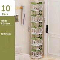 PAWNORA 10-Tier Home Shoe Rack Stand White&Green in Green