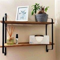 EONLION Wood Shelves 2-Tier Farmhouse Style Hanging in Brown | Size: 500mm