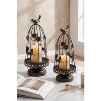 Living and Home 2pcs Vintage-Style Candlesticks Birdcage Candle Holders in Black