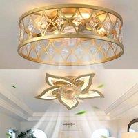 Garwarm 2-Style Gold Ceiling Fan Set Caged Floral Invisible Flush Ceiling Lamp