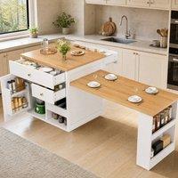 STILVORA Kitchen Island with Extendable Table & Storage in White
