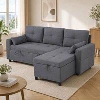 STILVORA L-Shaped Convertible Sofa Bed with Storage & Cup Holders in Grey
